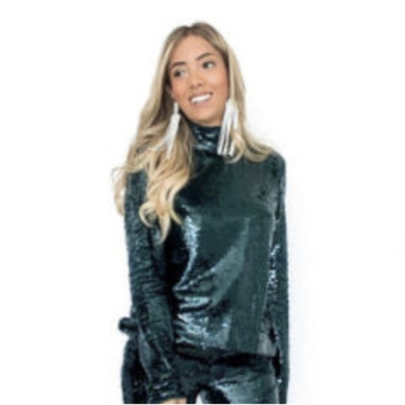 ZARA Sequin High Neck Top Green - Picture 4 of 8